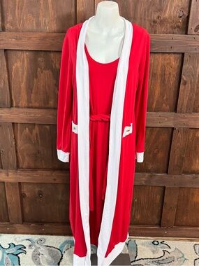 Red Maxi Cardigan & Dress Set with White Trim